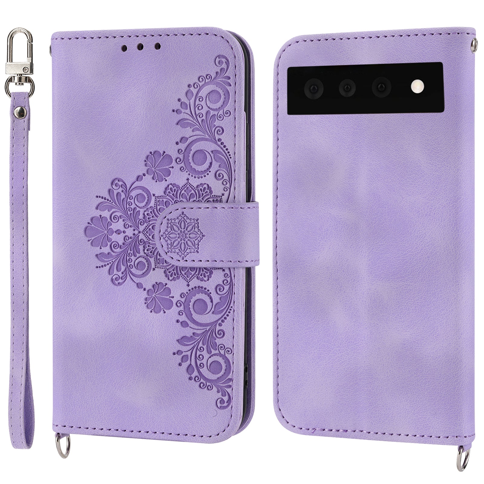 Phone Wallet Case for Google Pixel 7a Skin-touch Imprinted Flowers Leather Stand Phone Cover with Wrist Strap and Shoulder Strap Phone Wallet Case for Google Pixel 7a Skin-touch Imprinted Flowers Leather Stand Phone Cover with Wrist Strap and Shoulder Strap